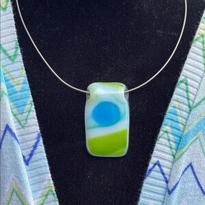 Green and Blue Glass Pendant Necklaces